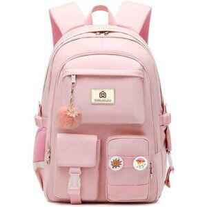 Pink Waterproof Laptop Backpack 15.6 Inch School Travel Bag for Women Girls